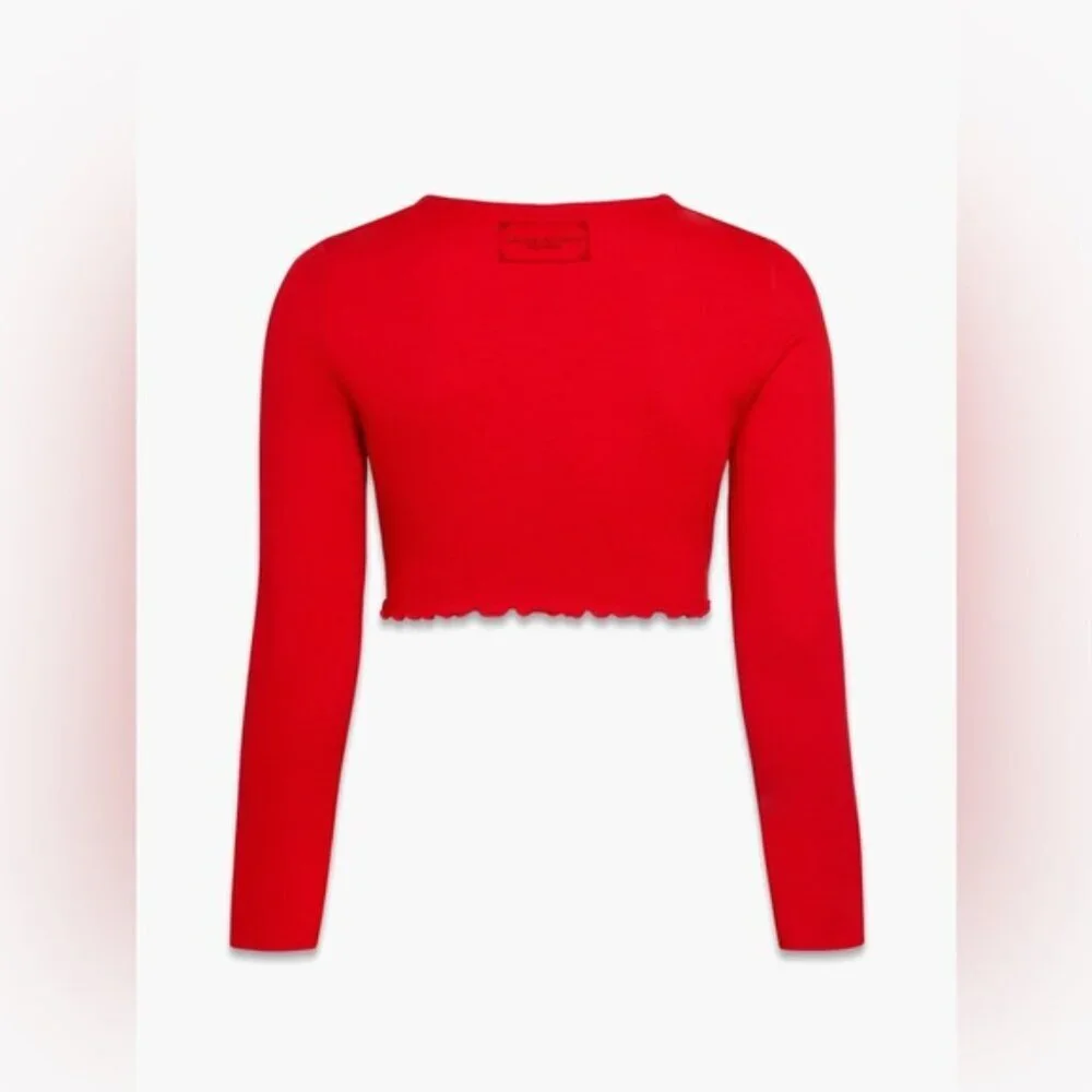 Savage X Fenty Long Sleeve Crop Women's Size‎ 1X Goji Berry Red Waffle Sleepwear